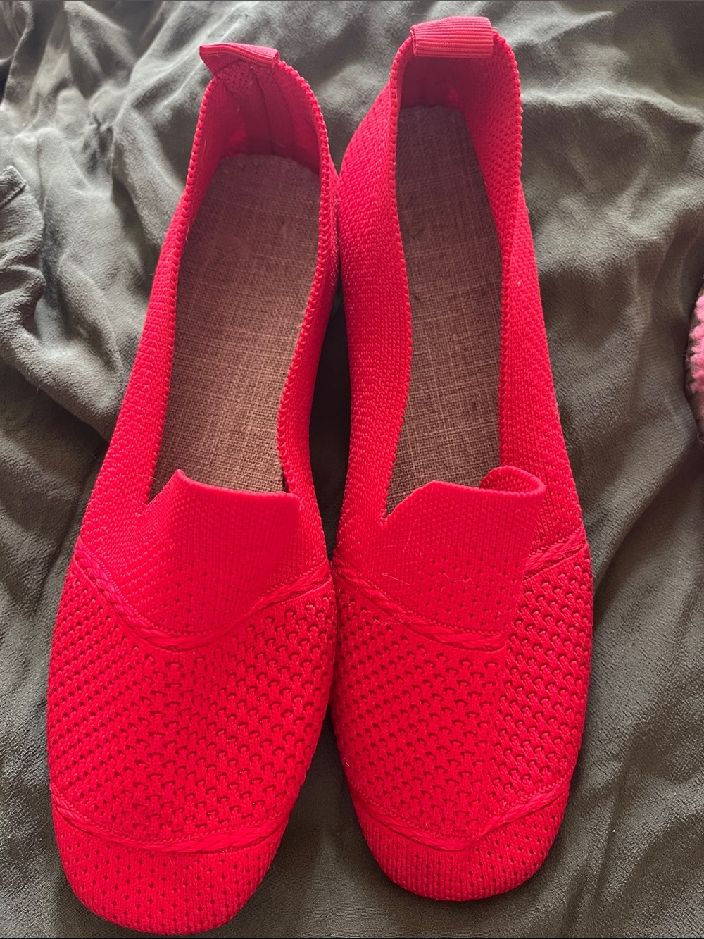 Red Knit Slip-On Loafers for Women